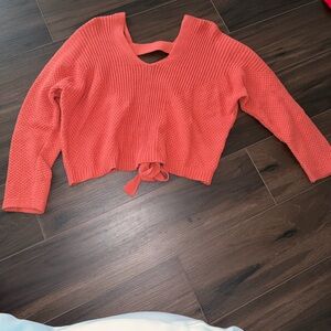 Lulu's Vibrant Coral Knit open back Sweater
